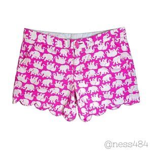 Lilly Pulitzer 'The Buttercup Shorts" Pink/White Elephant Shorts w/Scallops 8